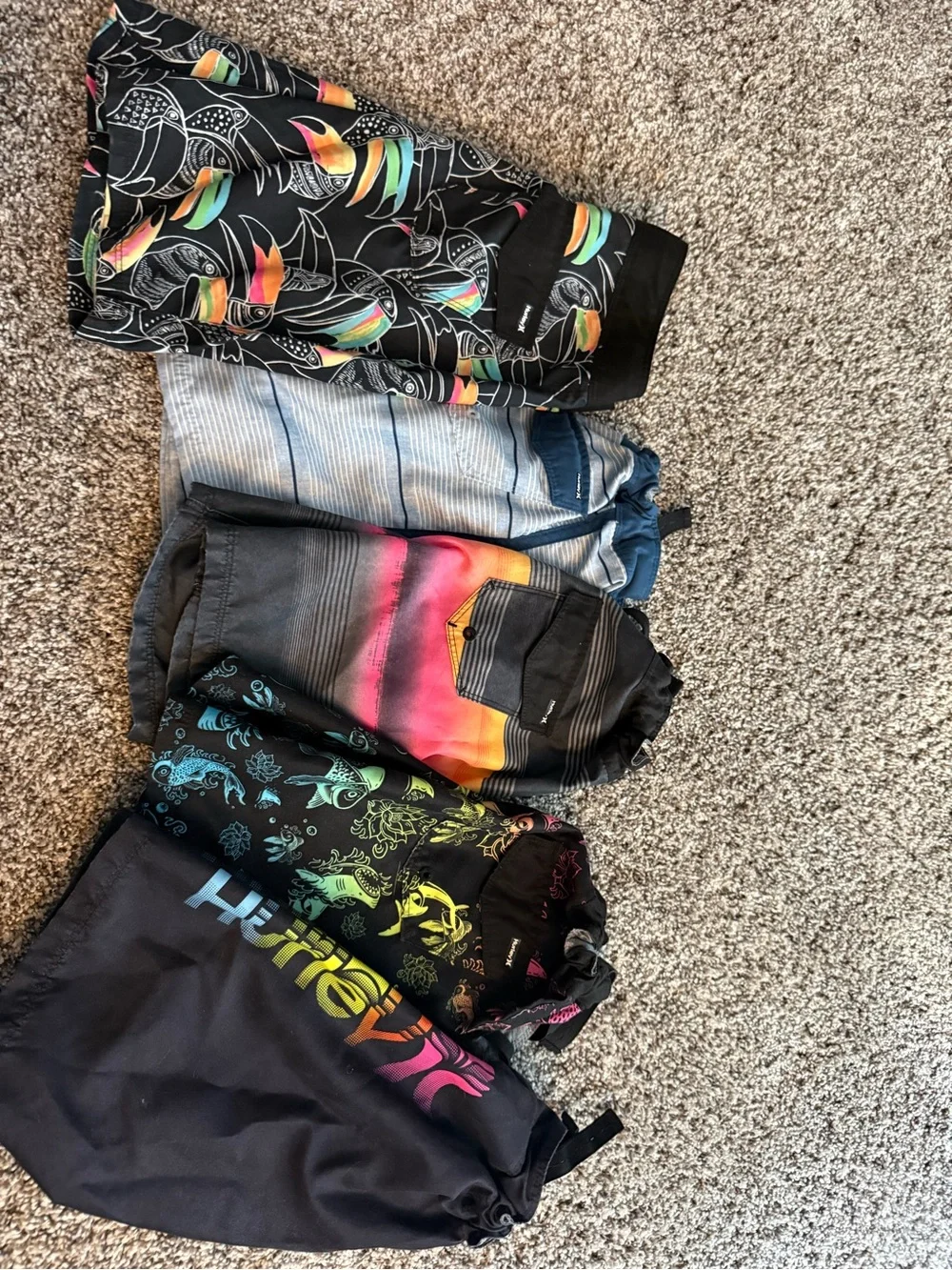 Hurley Kids Black Swim Trunks with Neon Tropical Accents